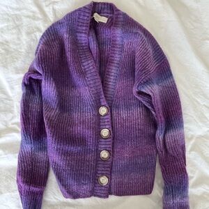 LOFT Purple Ombre Ribbed Yarn Cardigan